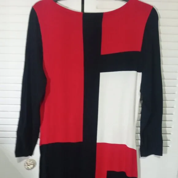LAUREN RALPH LAUREN Colorblock Dress XS S Red Black Geometric Print - Picture 6 of 8